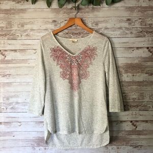 Como Blu quarter sleeve top gray pink size small